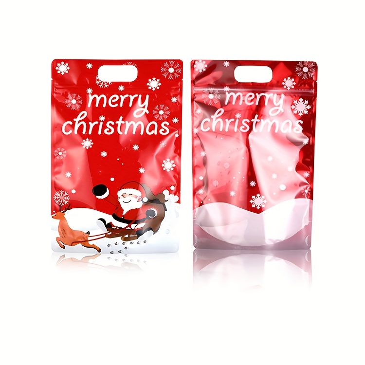 New Style Christmas Cartoon Self-sealing Food Bags, Candy Wrapping Zip Lock  Pouch For Snacks, 10pcs/pack