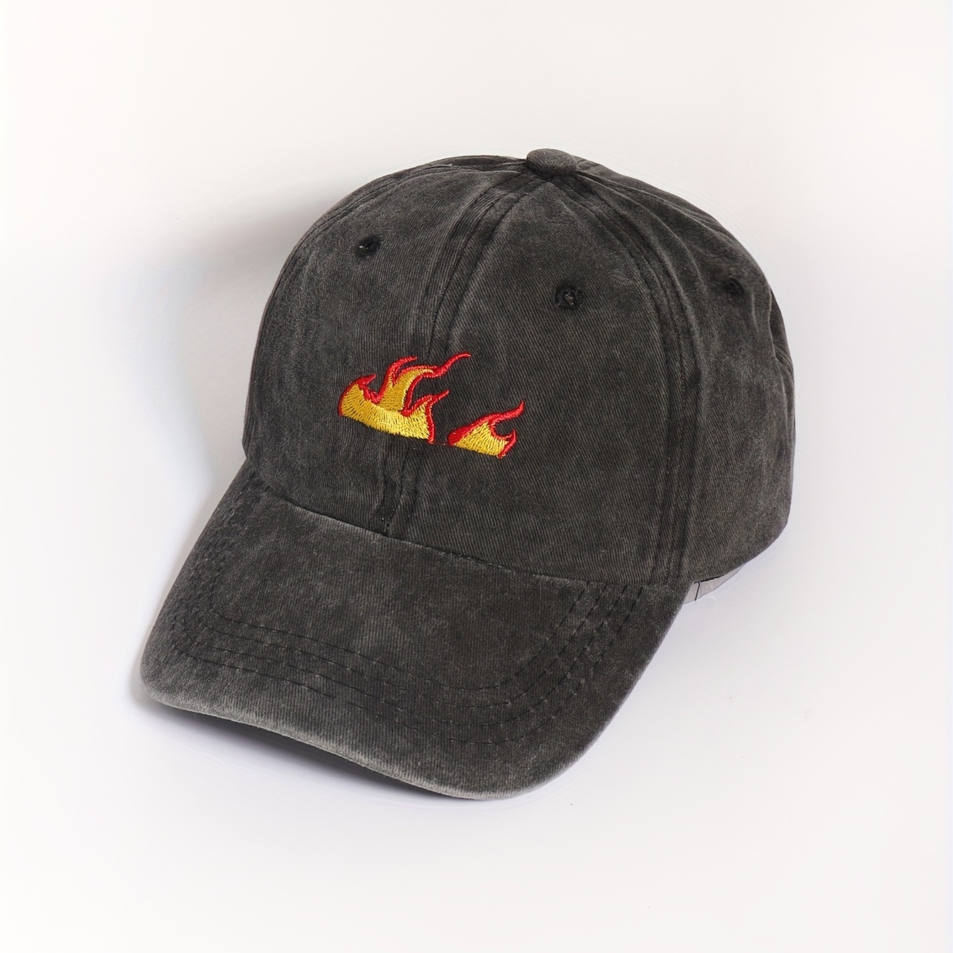 Flame Printed Gray Baseball Cap Distressed Sun Hat