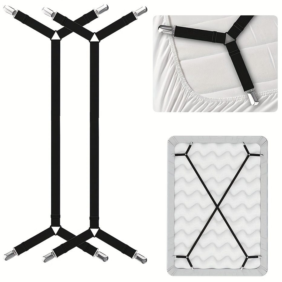 2pcs Adjustable Bed Fitted Sheet Straps Suspenders Gripper Holder Fastener  Clips Clippers Kit Elastic Bed Sheet