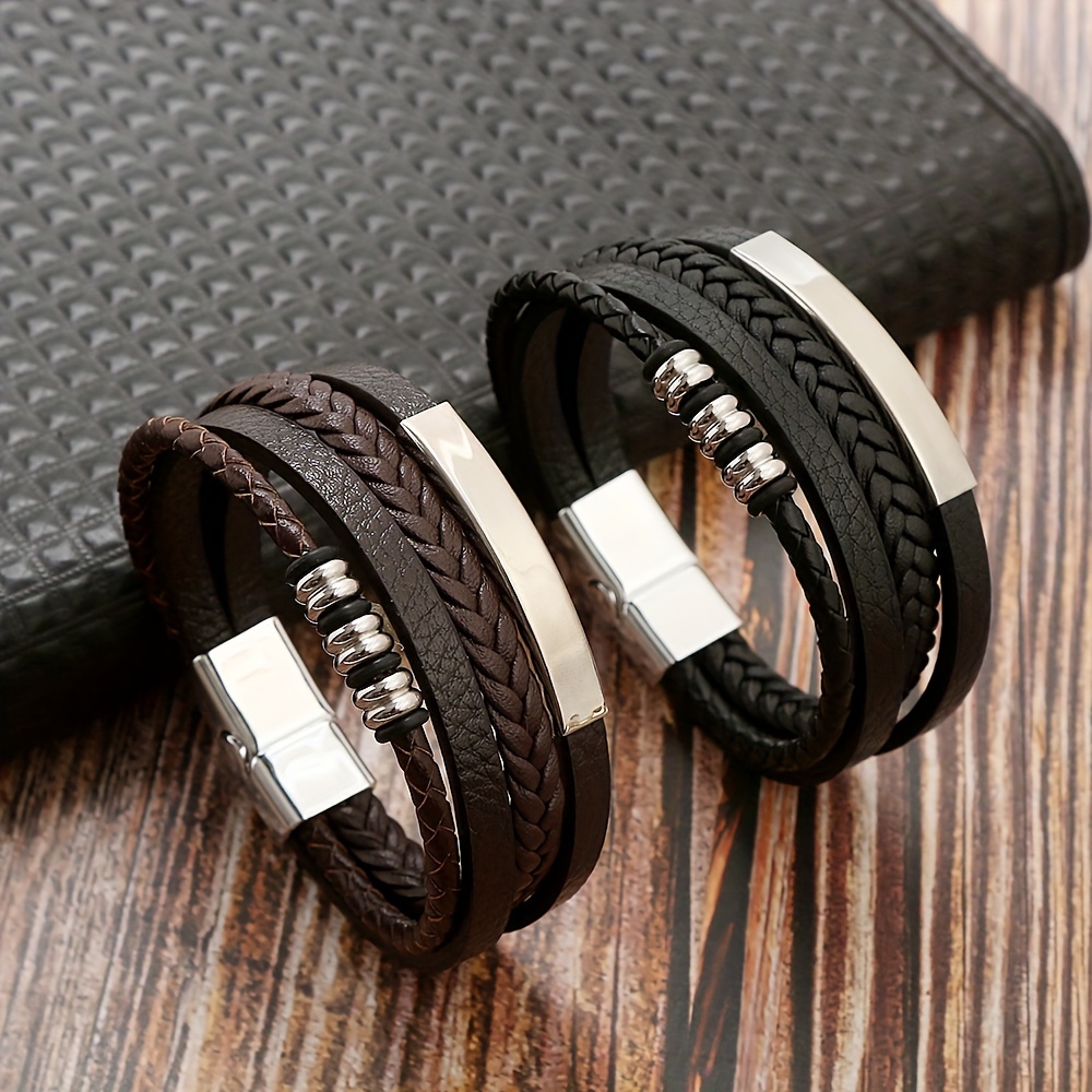 PU Leather Braided Layered Bracelet for Men