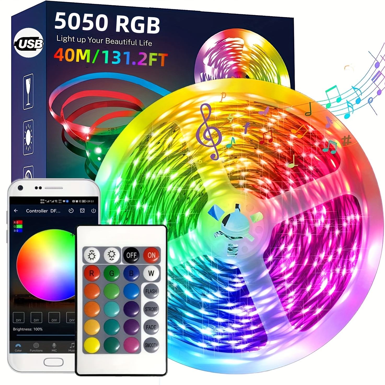 App Smart LED RGB 10m Bluetooth/Musique Contrôle IP 65 étanche