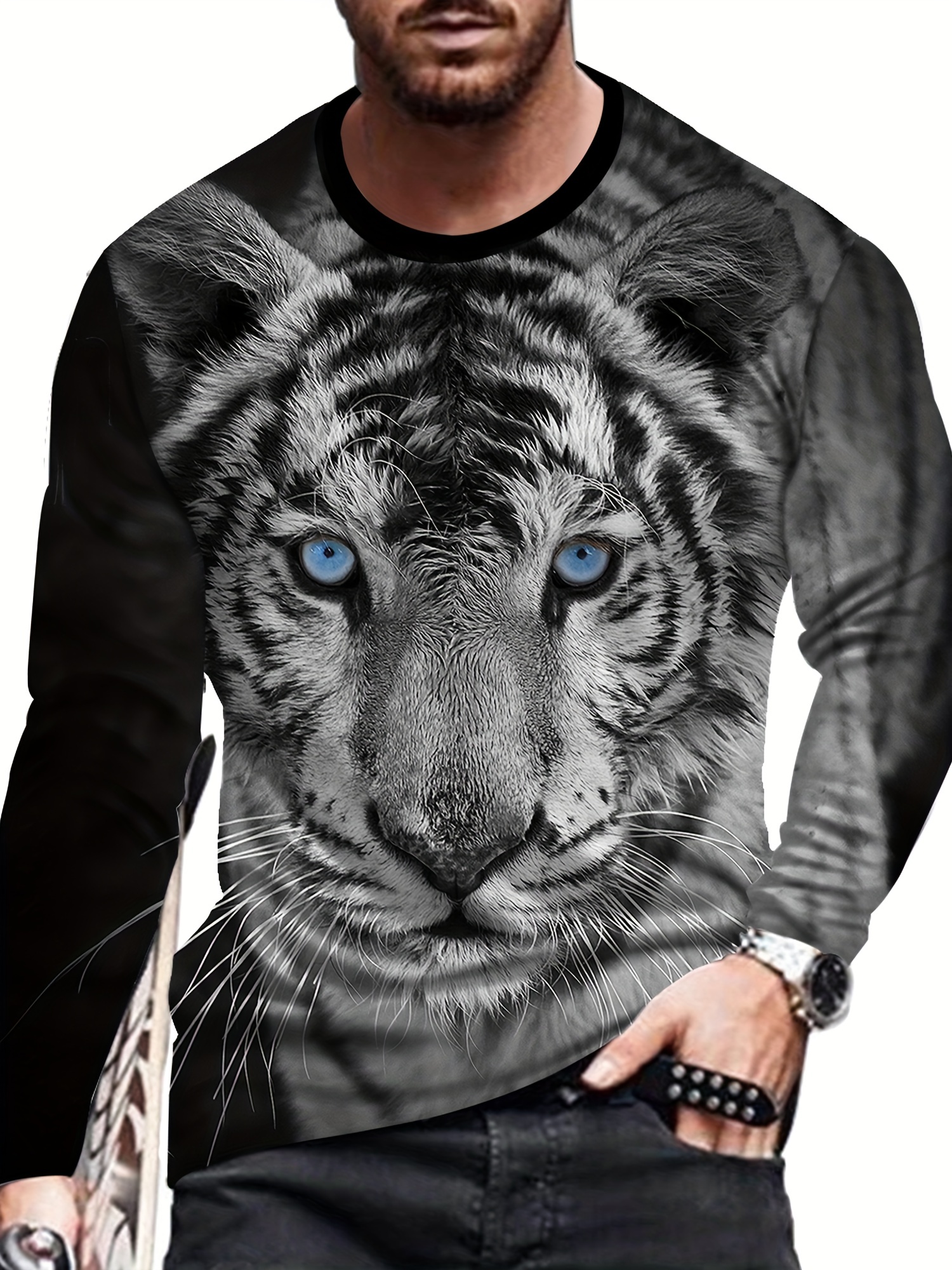  New White Tiger 3D Face Men's T-Shirt Black : Clothing, Shoes &  Jewelry