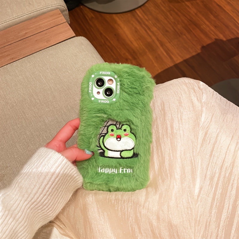 Winter Plush Cute Cartoon Embroidered Little Frog Phone Case - Temu