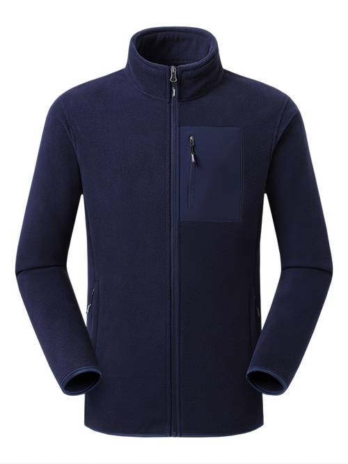 Stay Warm This Winter: Men's Fleece Jacket With Long Sleeves And Zipper Top
