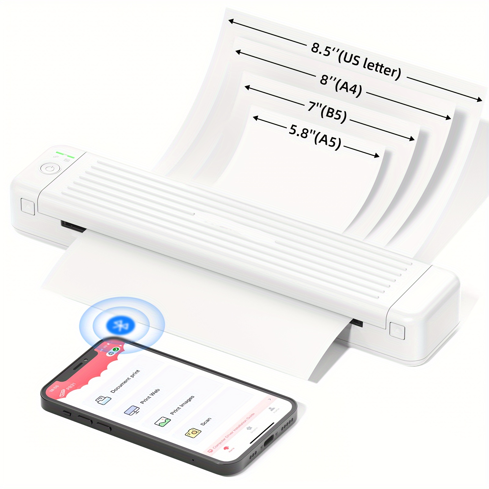 HPRT MT810 Portable Printer, A4 Wireless Bluetooth Travel Printer, Thermal  Printer Support 8 & 4 Thermal Roll Paper Suitable for Home Vehincles