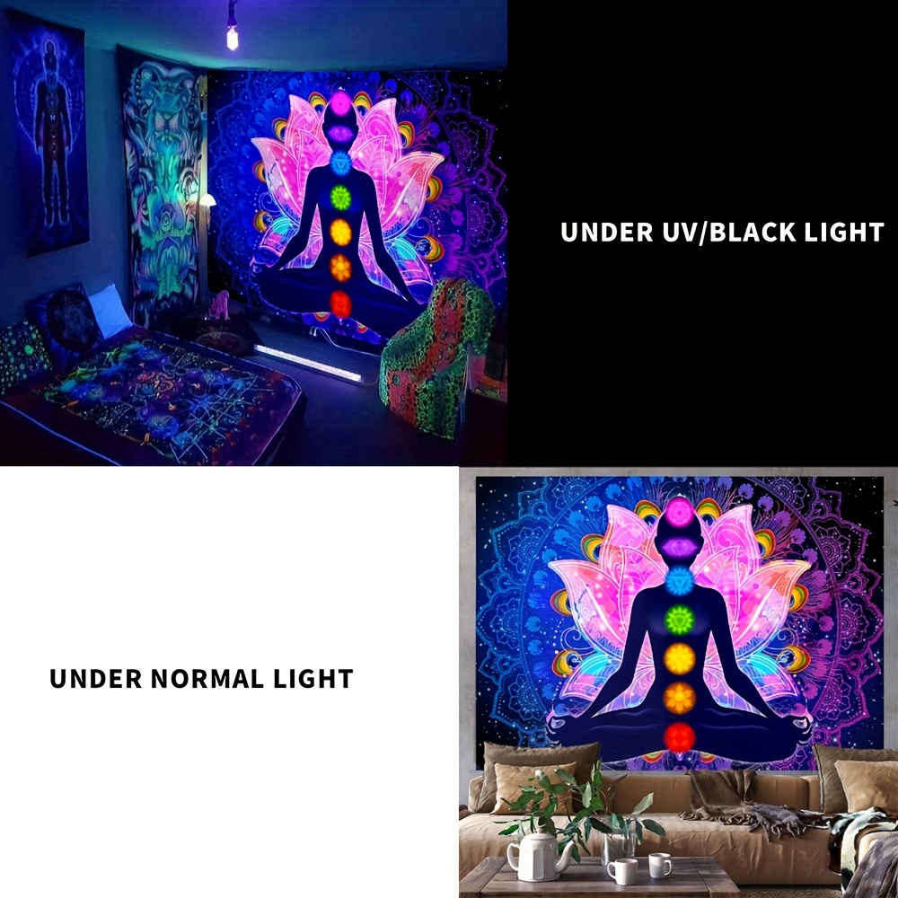 Uv blacklight reactief zeven chakra mandala wandkleed voor huis_voghion.com