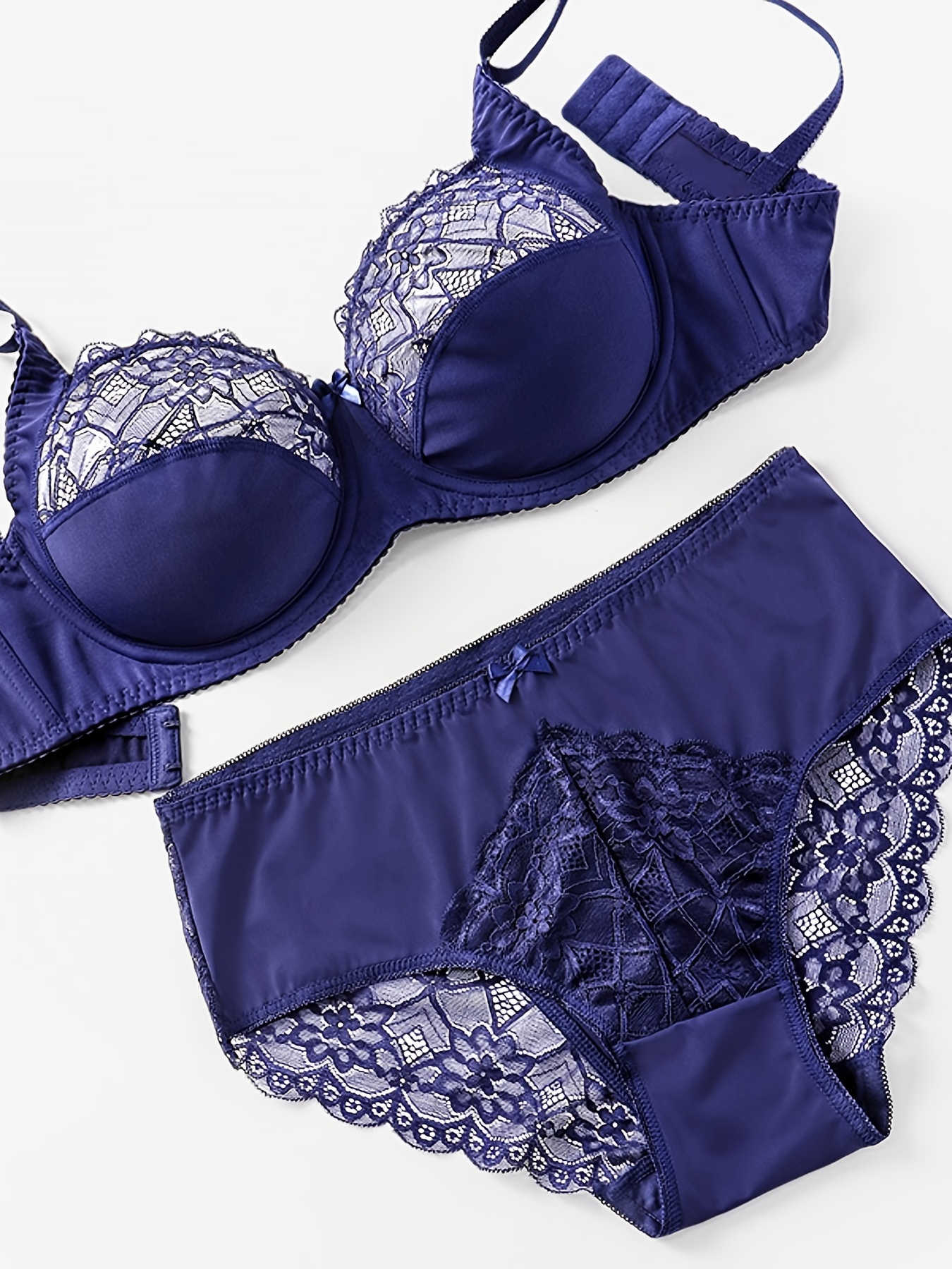 Lace Panel Lingerie Set Full Coverage Underwired Intimates - Temu