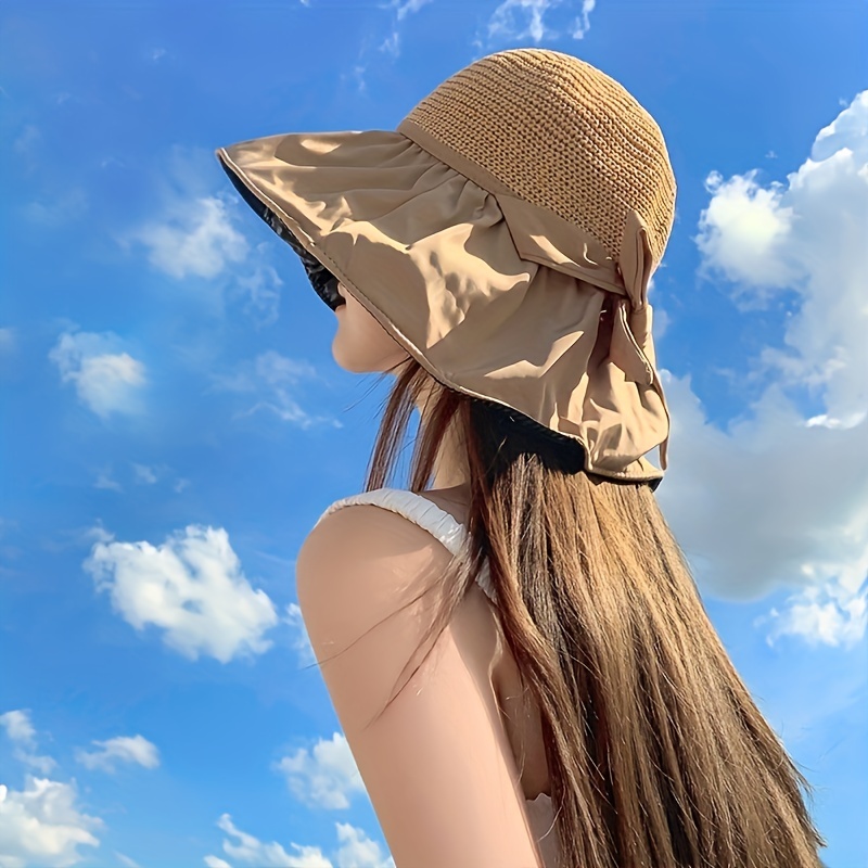 Wide Brim Straw Sun Hat Summer Solid Color Bowknot Beach Hat - Temu