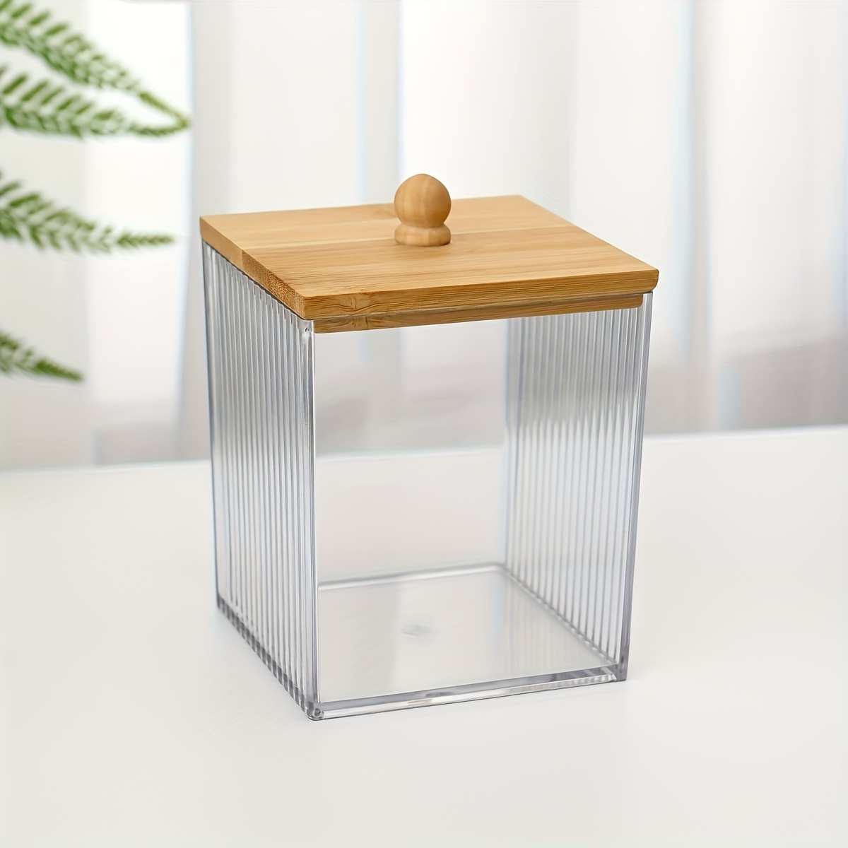 Cotton Swabs Holder Dispenser With Bamboo Lids Clear Acrylic - Temu