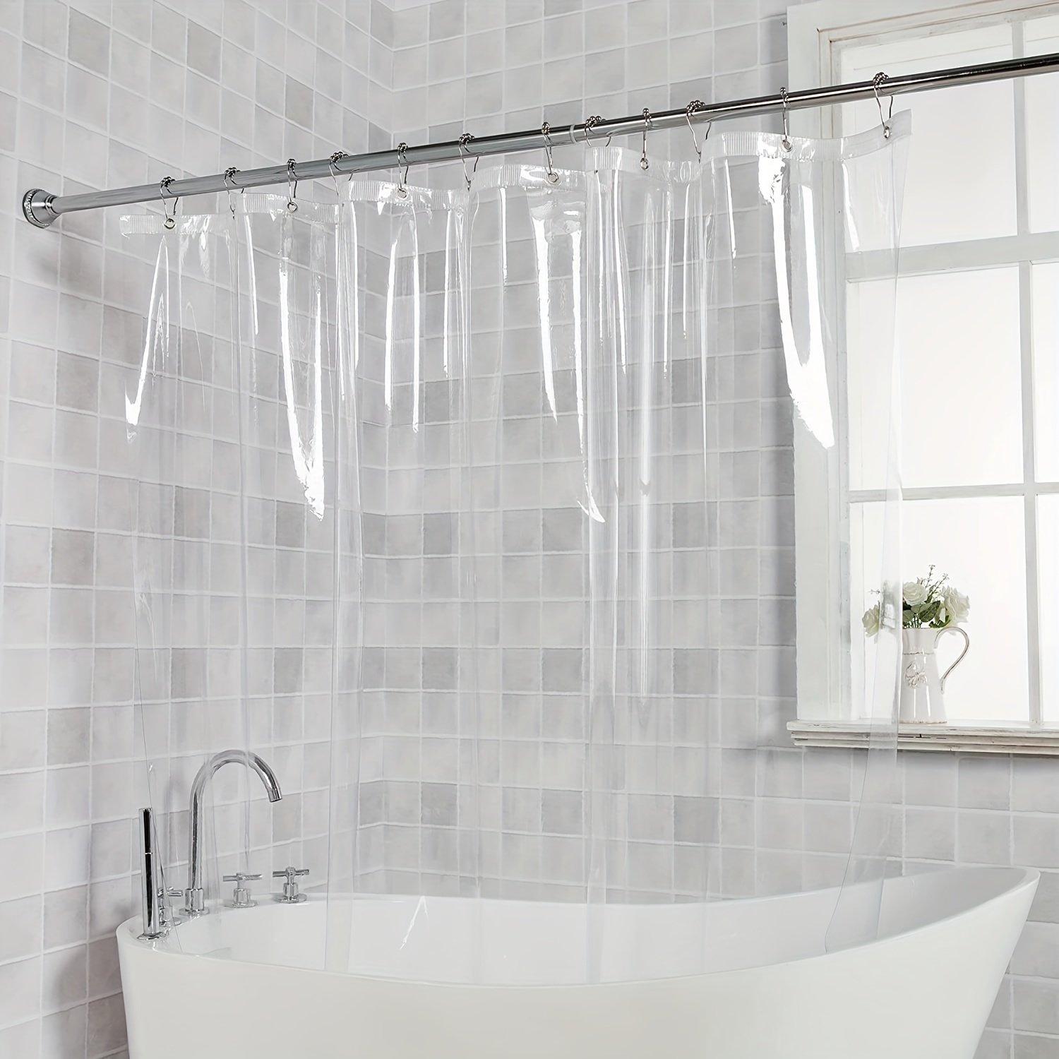 Cortina de ducha transparente impermeable para el hogar, visillo de baño de  plástico blanco, forro transparente/