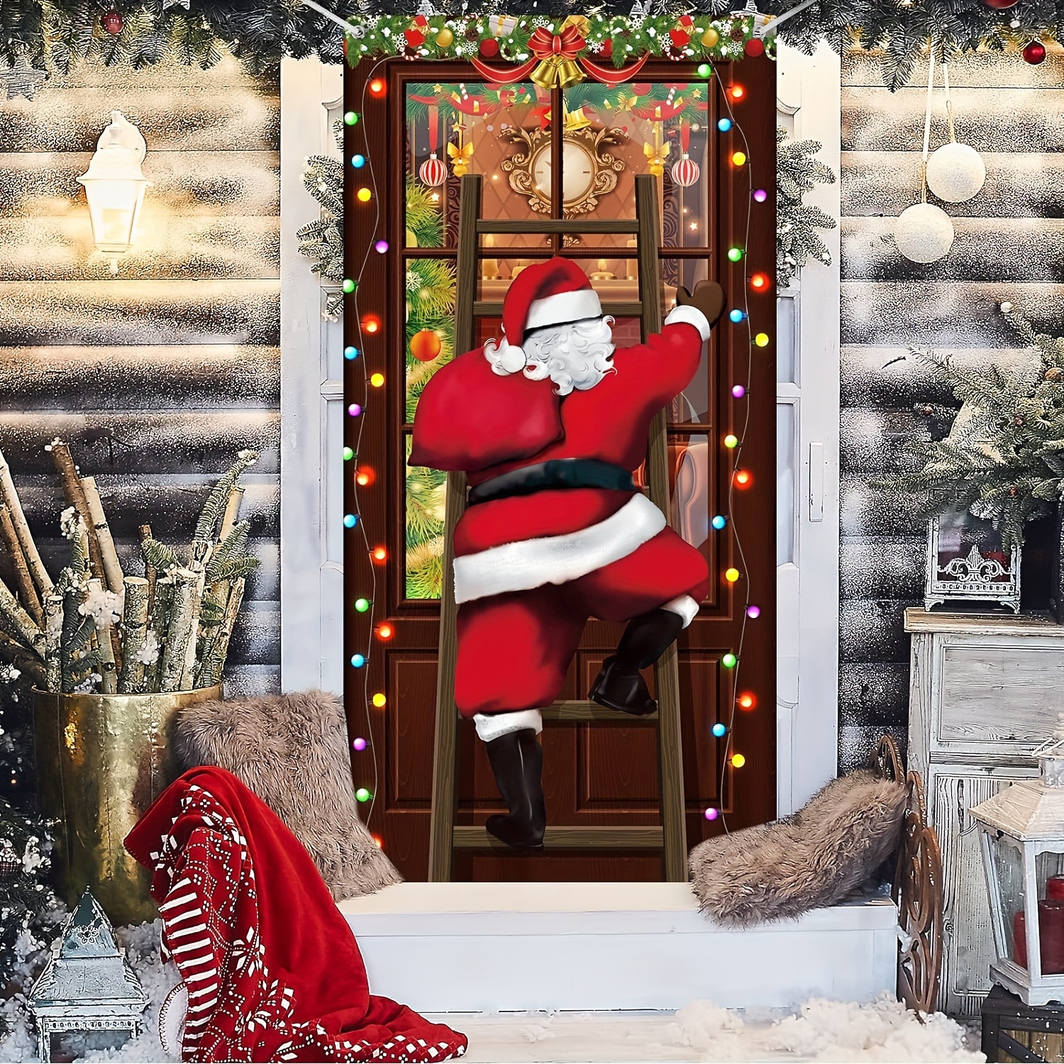 Merry Christmas Tür Abdeckung Weihnachten Stoff Schneeflocke Nussknacker  Hintergrund Tür Banner Fotografie Hängende Dekorationen für Haus Tür Winter