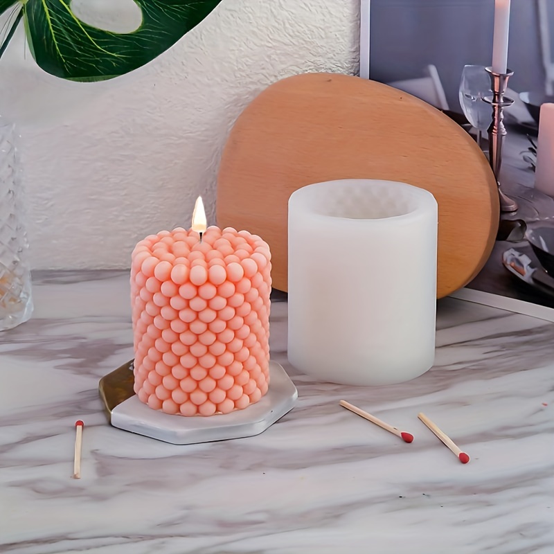 

1pc Cylinder Scented Candle Silicone Mold Diy Cylindrical Magic Bubble Candle Holder Silicone Mold Round Shape 3d Bubble Silicone Candle Mould Honeycomb Column Plaster Candle Making Mould