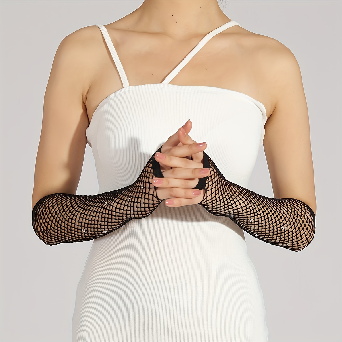 Lack Hollow Fishnet Fingerless Gloves Decorated Star Shaped - Temu