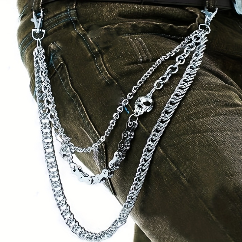 Metal Silver Grey Punk Trousers, Men's Pocket Pentagram Charm Waist Chain Accessories Pants Trousers,Temu