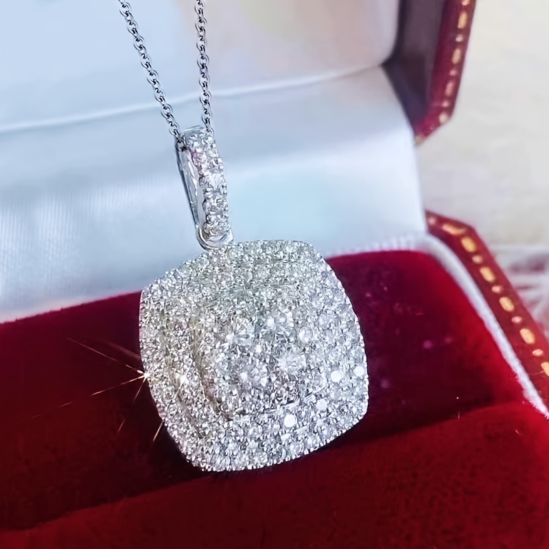 

Glitter Square White Zirconia Pendant Necklace Beautiful Bridal Wedding Necklace Fine Jewelry