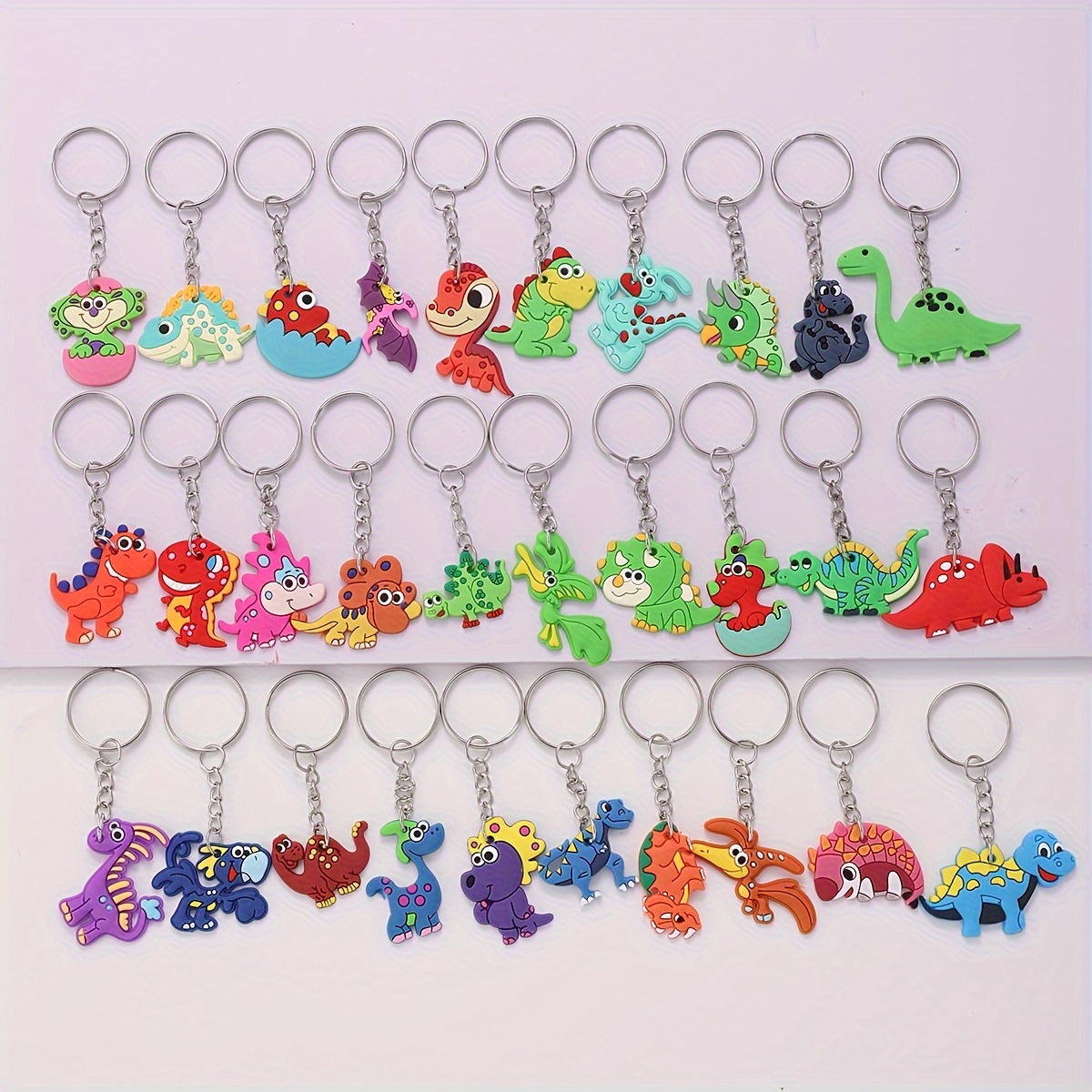 

30pcs Cartoon Dinosaur Keychain Cute Animal Key Chain Ring Bag Backpack Charm Birthday Party Stylish Decorative Accessories