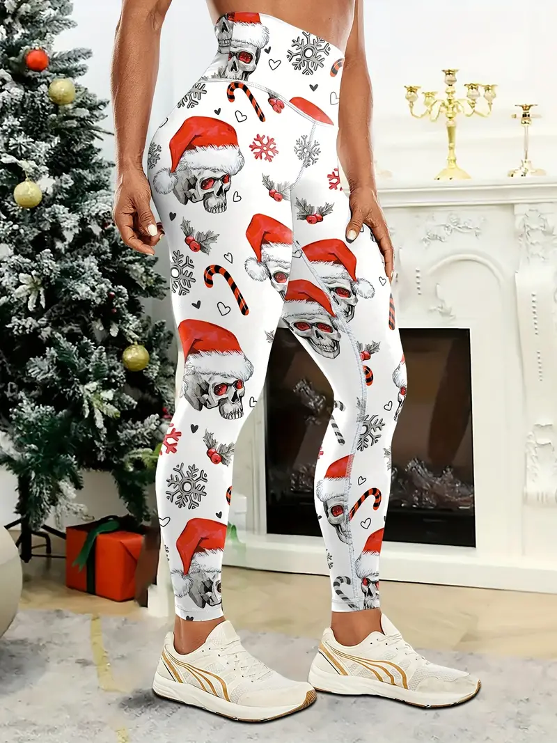 Skull Graphic High Waisted Sports Leggings Christmas Workout