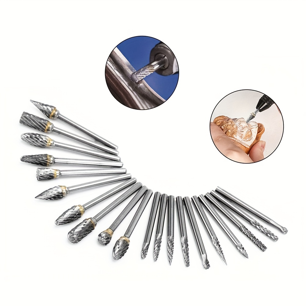 Carbide Burr Set Die Grinder Bits Rotary Tool Bits 1/8 Shank 20 PC Double  Cut Compatible with Dremel Wood Carving Accessories Cutting Burrs Metal