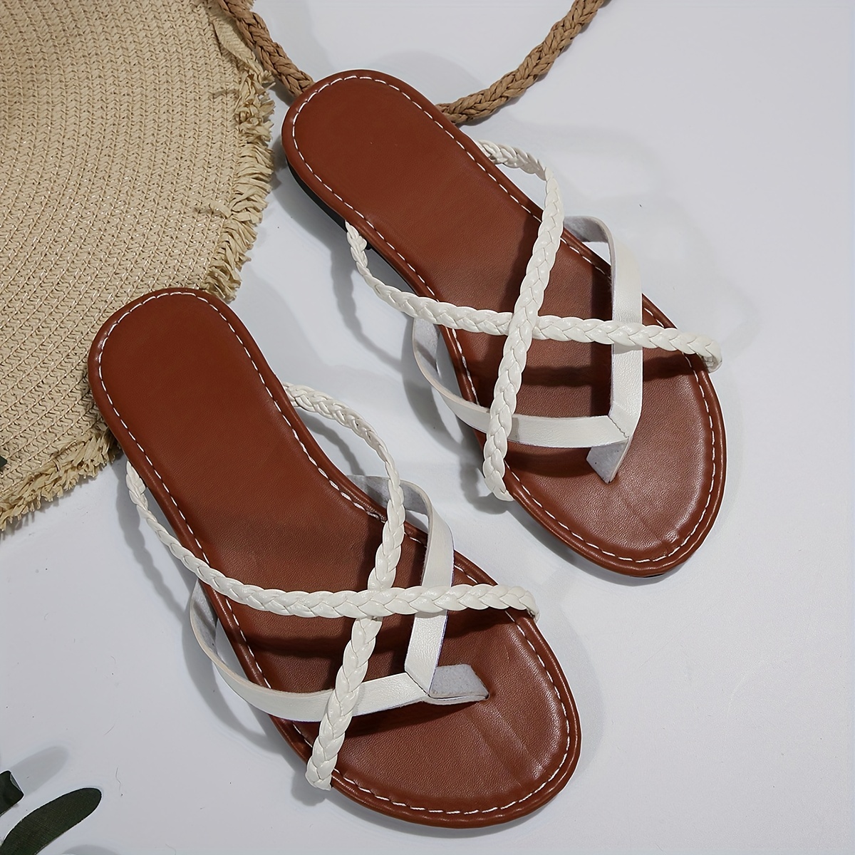 Women's Braided Cross Strap Slide Sandals Flat Summer Shoes