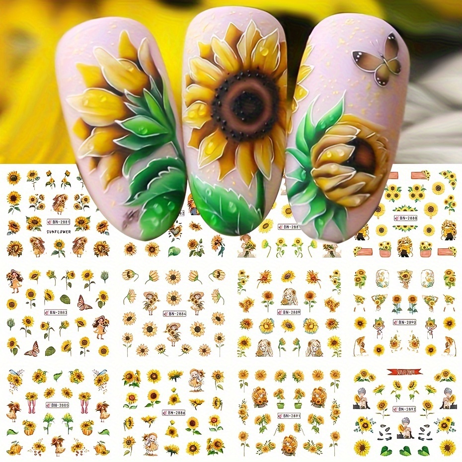 Purple Flower Nail Art Stickers 3D Flower Nail Stickers Nail Art Supplies  6PCS Daisy Floral Sunflower Cherry Blossom Nail Decals Spring Nail Designs