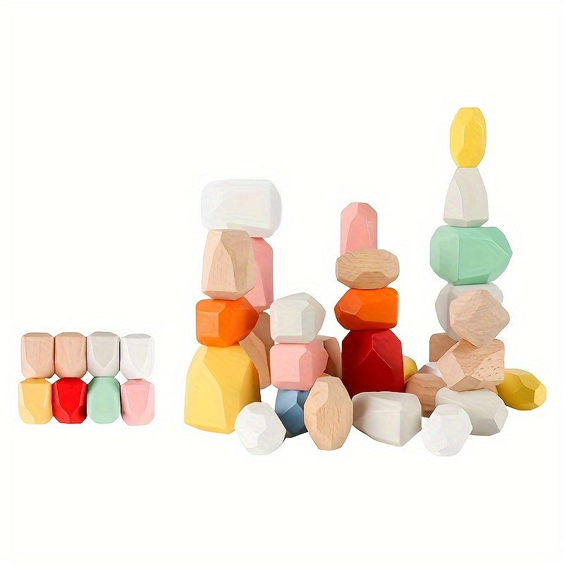 Wooden Stacking Rocks 5 Pieces Wooden Balancing Game Montessori Wooden  Balance Rock Blocks Colorful Wood Stacking Stones Stacking Toy 