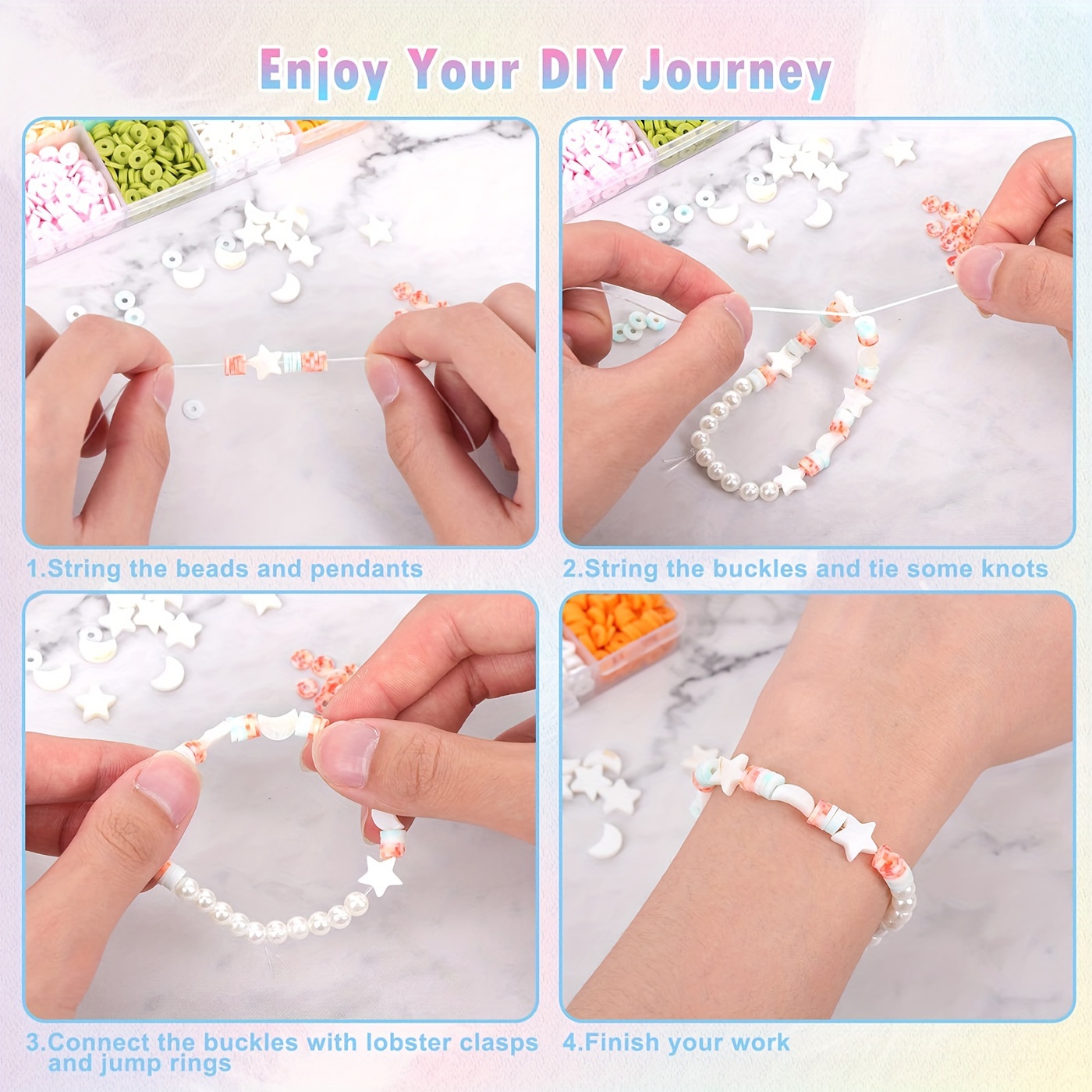 42 Colors Clay Beads Necklace Bracelet Making Kit With - Temu