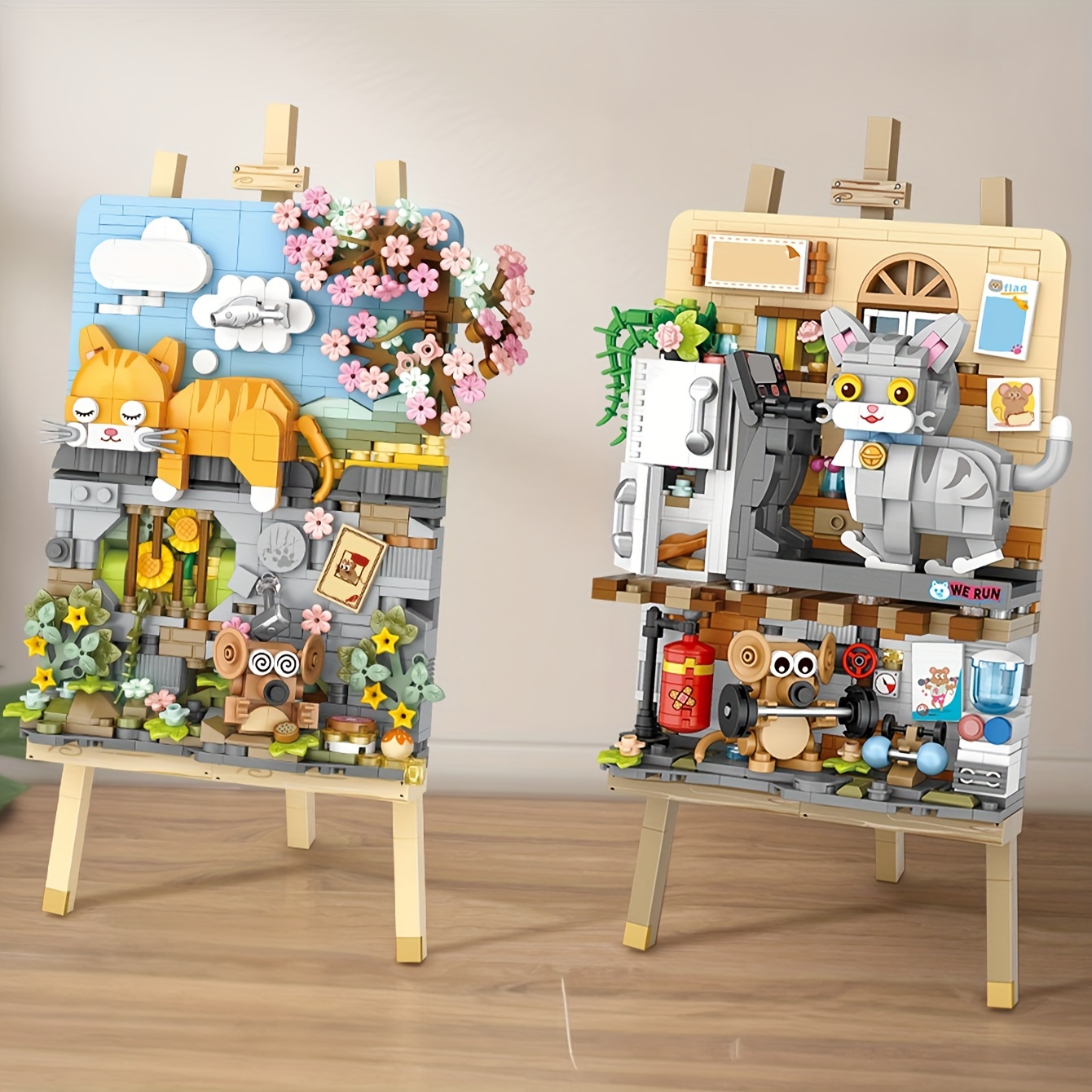 

New Arrival Building Block Cute Cat Painting Stand Mini Building Blocks Set For Home Decor Christmas Gifts New Year Gifts Exercise Hands-on Skills