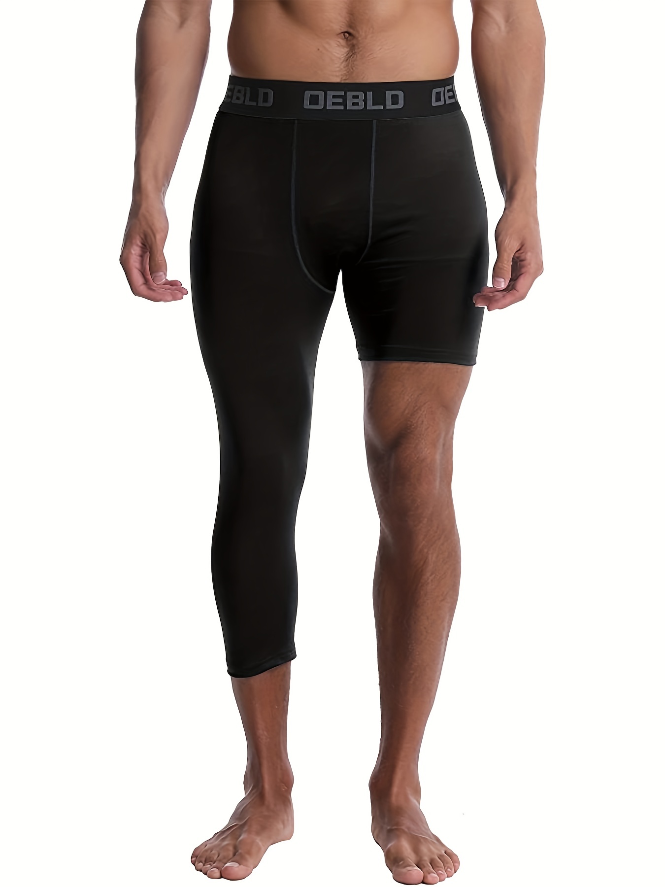 Men's 3/4 One Leg Solid Compression Capri Pants Active High - Temu