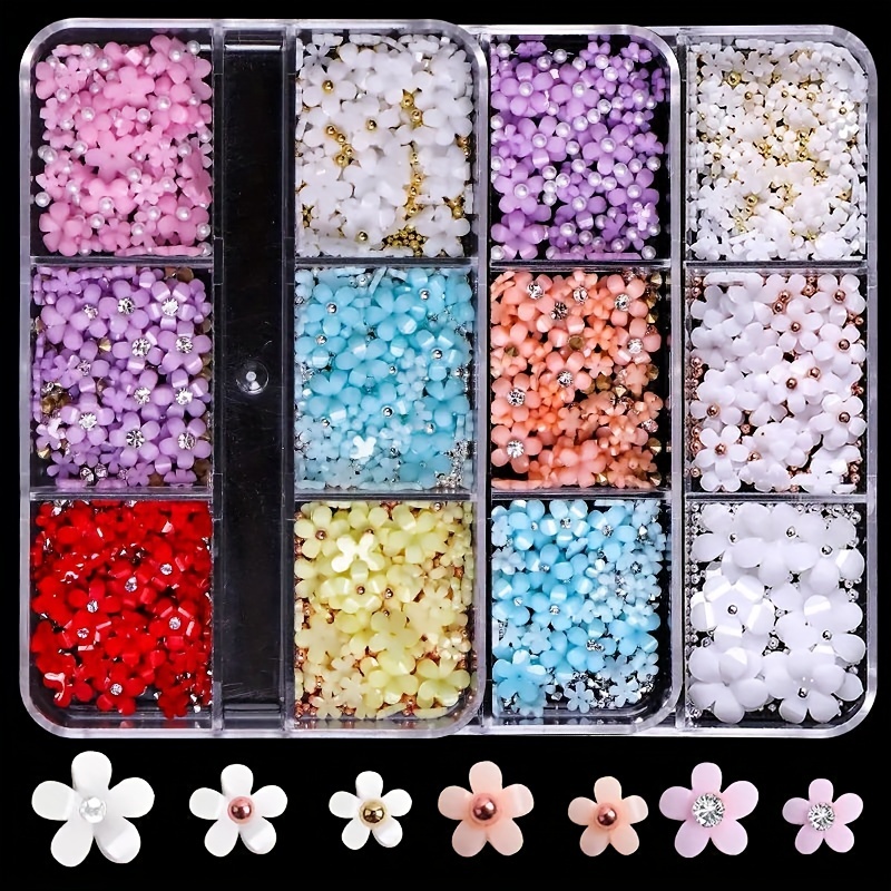 3d Flower Nail Art Charms White Flowers Nail Rhinestones Kit - Temu