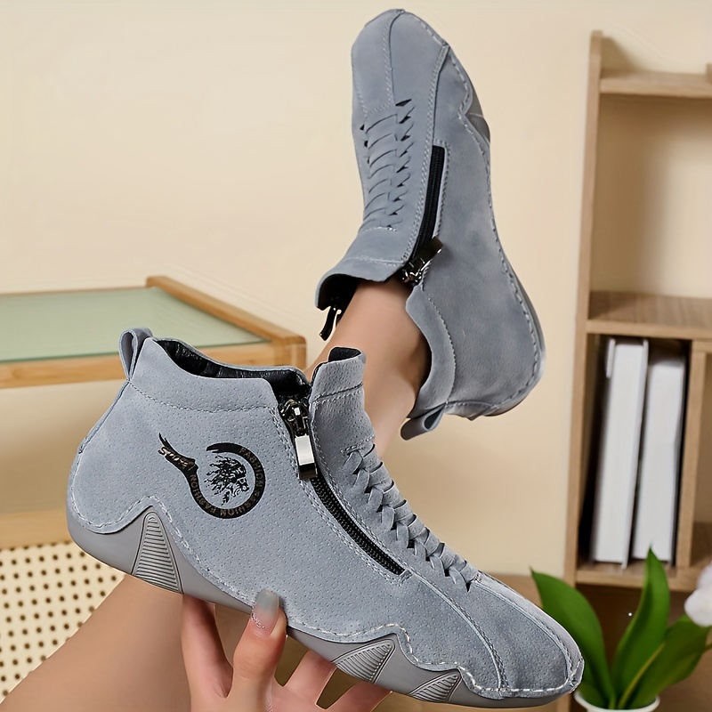 Women s Side Zipper Sneakers Fashion Lace Up Outdoor Climbing Trainers Comfortable Mid Top Walking Sports Shoes