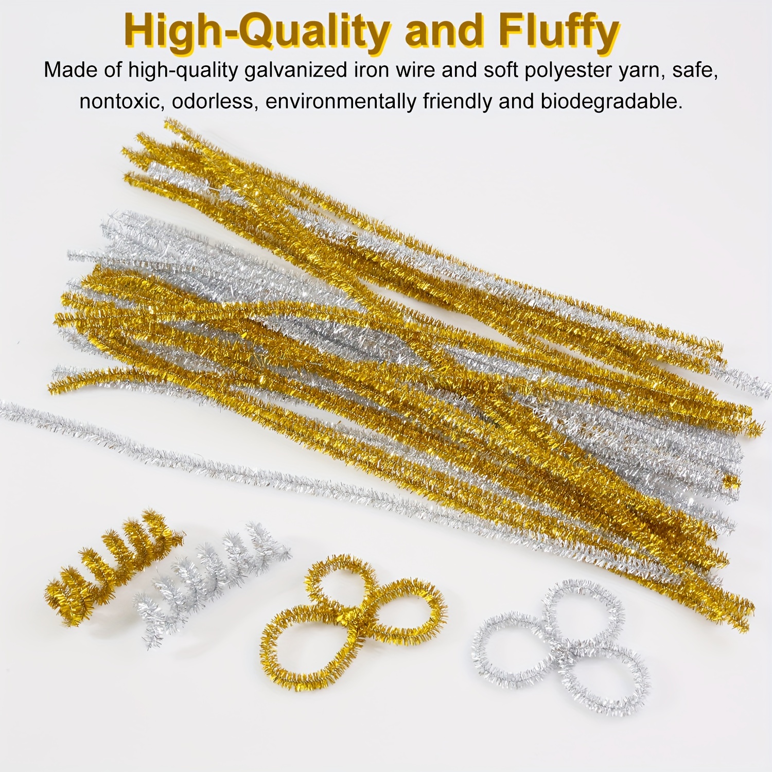 200 Pieces Pipe Cleaners Gold Chenille Stem for DIY Art Craft Decorations  (6mm x 12 Inch)