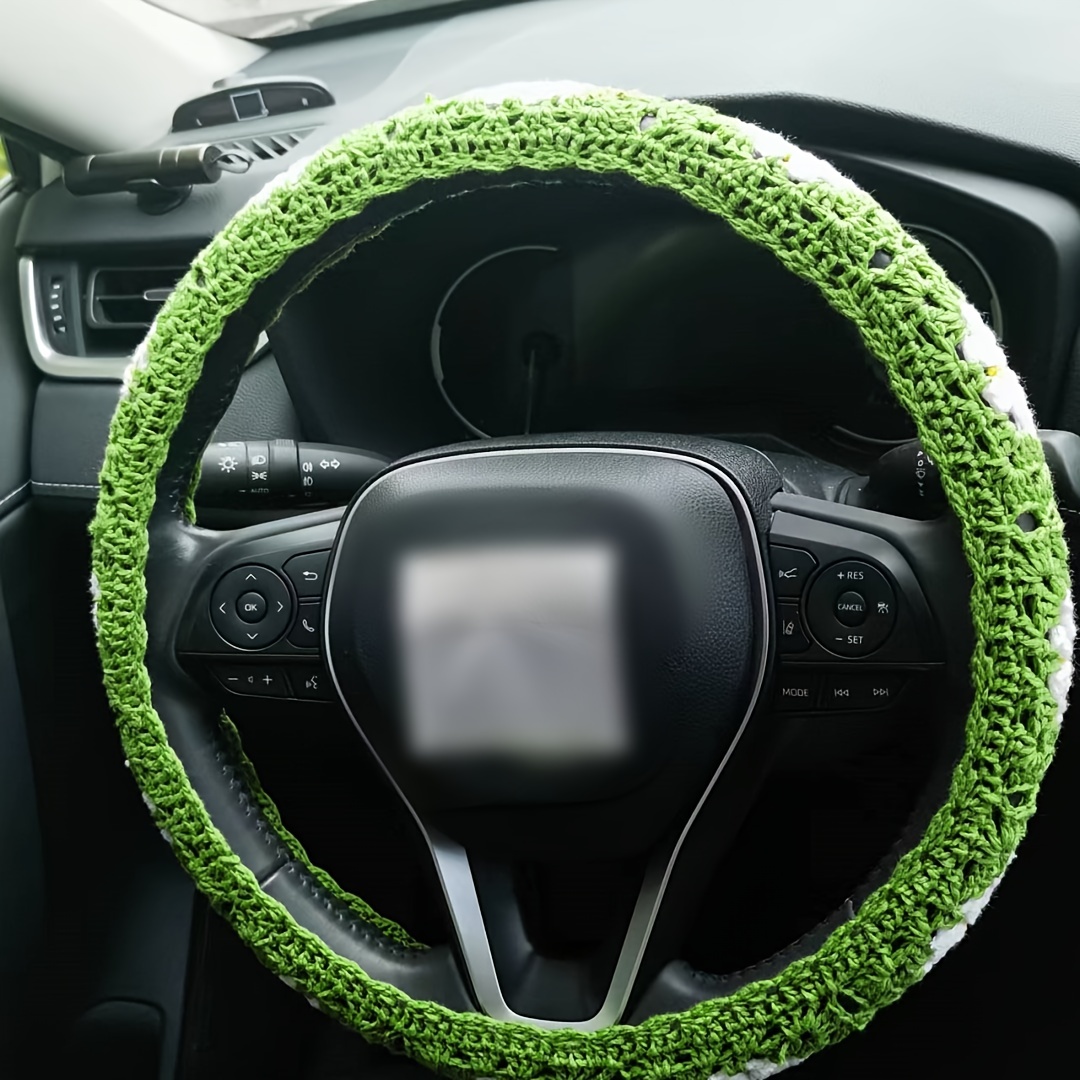 Handmade Crochet Steering Wheel Cover Women Girl Cute Green Puff