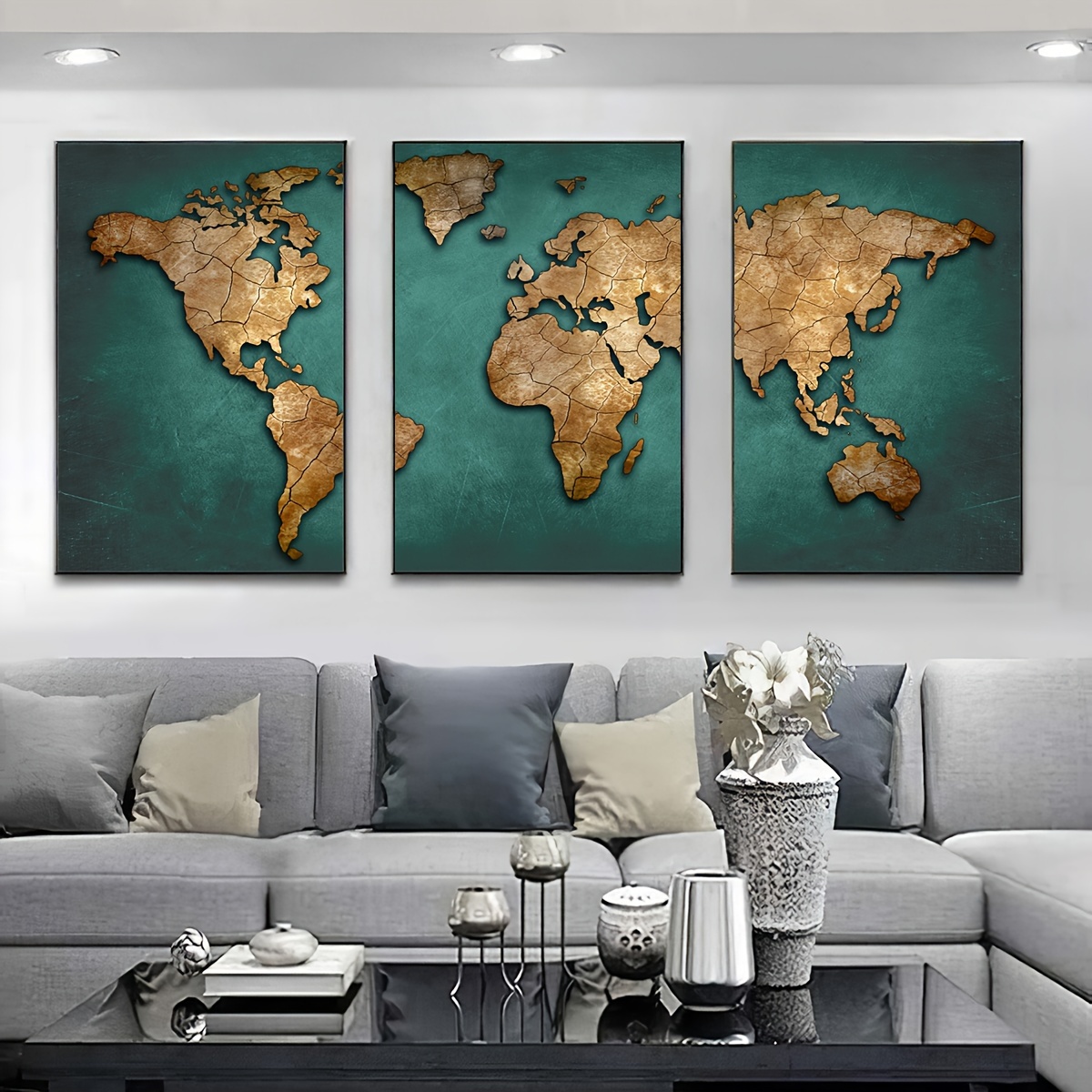 3pcs/Set Affiches En Toile Carte Du Monde Rétro Décoration - Temu France