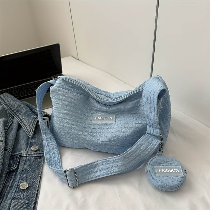 Solid Shoulder Bag Ruched Bag With Mini Round Wallet