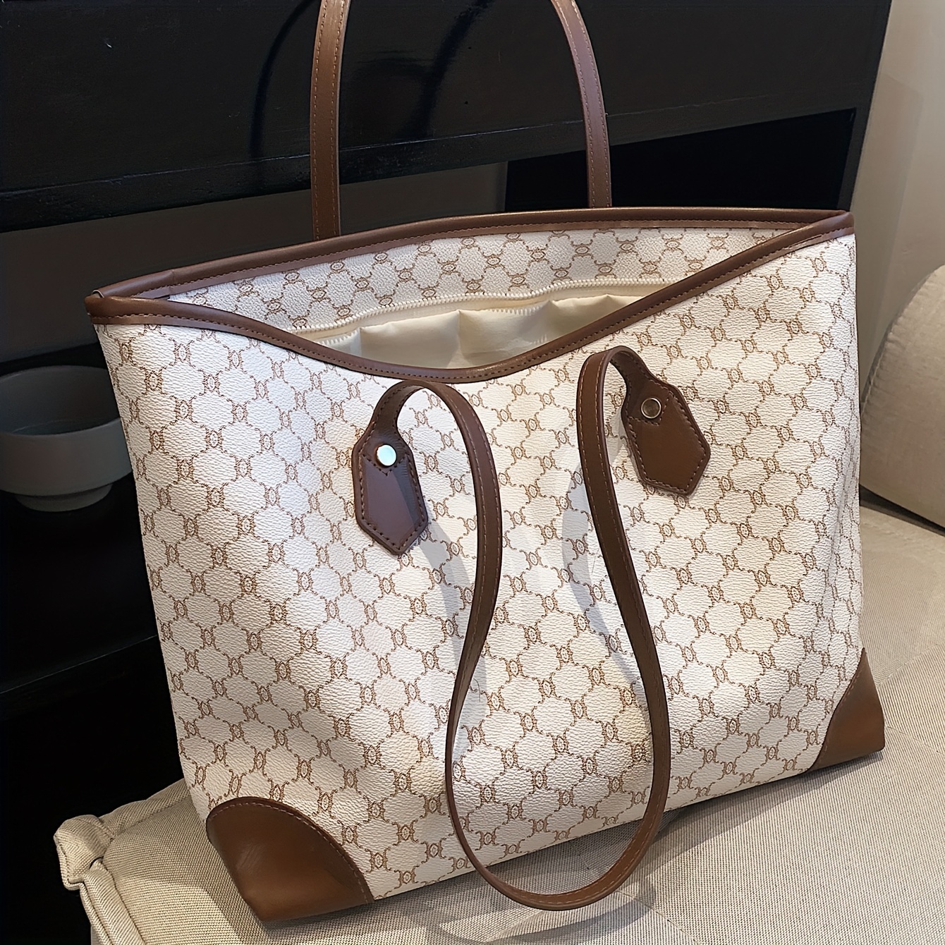 Women's Vintage Pattern Tote Bag, Large Capacity Shoulder Bag, Stylish Bag  For Work - Temu