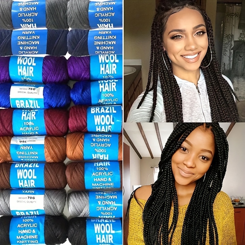 4 Pcs Natural Black Brazilian Wool Hair for Braiding Hair Acrylic Yarn  Crochet Box Braids Senegalese Twist Jumbo Braids Faux Locs Crochet Hair for