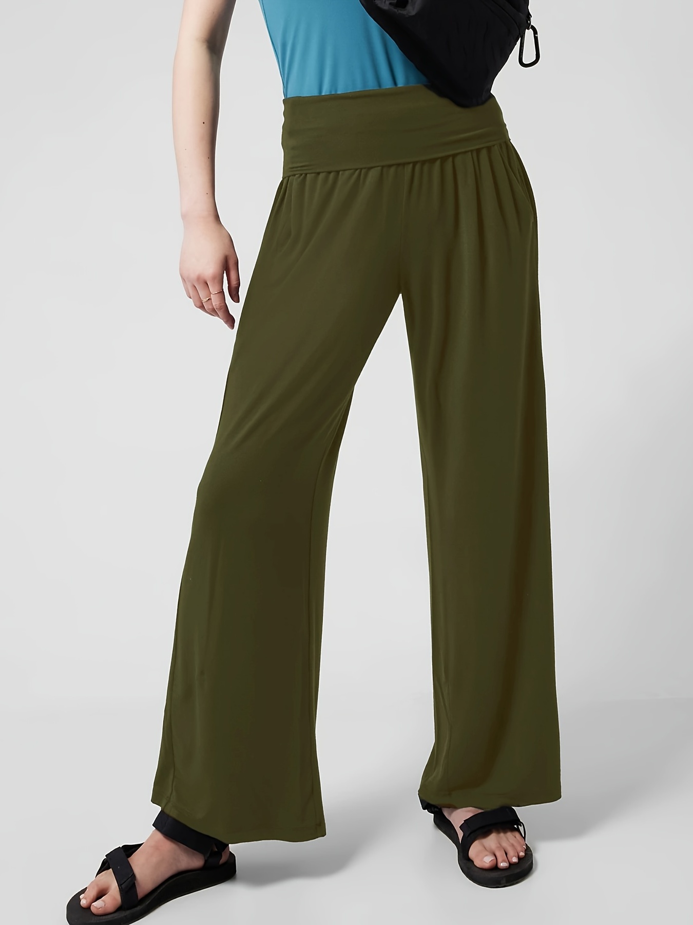 Sczwkhg Deals Under $4 High Waisted Yoga Pants for Women Wide Leg Workout  Yoga Pants Athleta Leggings Casual Loose Lounge Slit Sweatpants Army Green  at  Women's Clothing store
