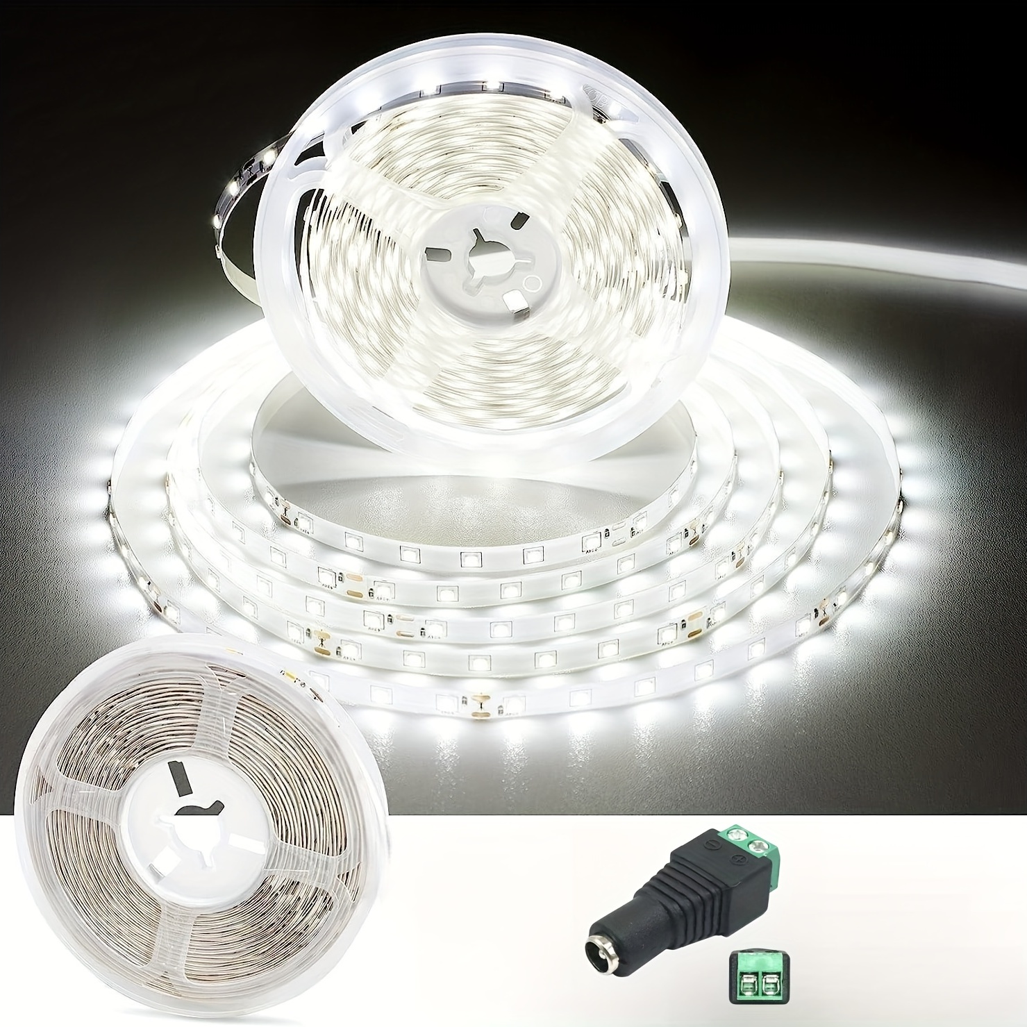 Tira de luces LED de 300 unidades, SMD 2835, luces de cuerda adhesivas de 5  m/16.4 pies, 6000 K, no impermeables, cinta de luz LED con atenuador y