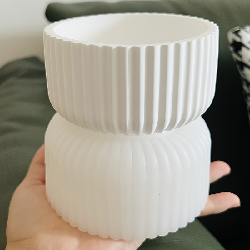 Round Stripe With Cover Candle Cup Silicone Mold DIY Plaster