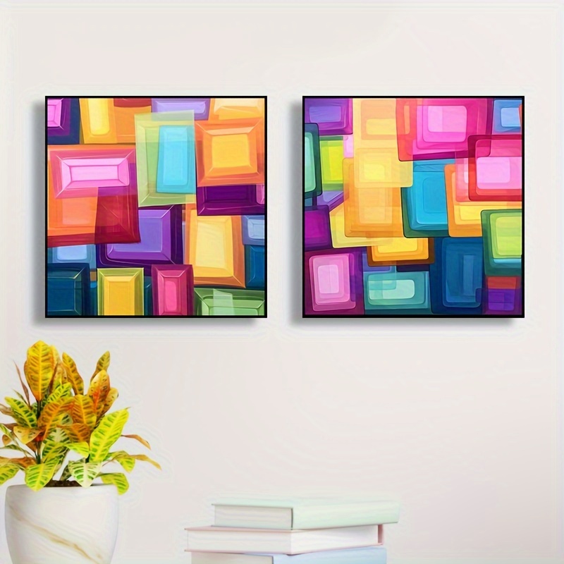 Wooden Framed Canvas Abstract Art Deco Style color Square - Temu