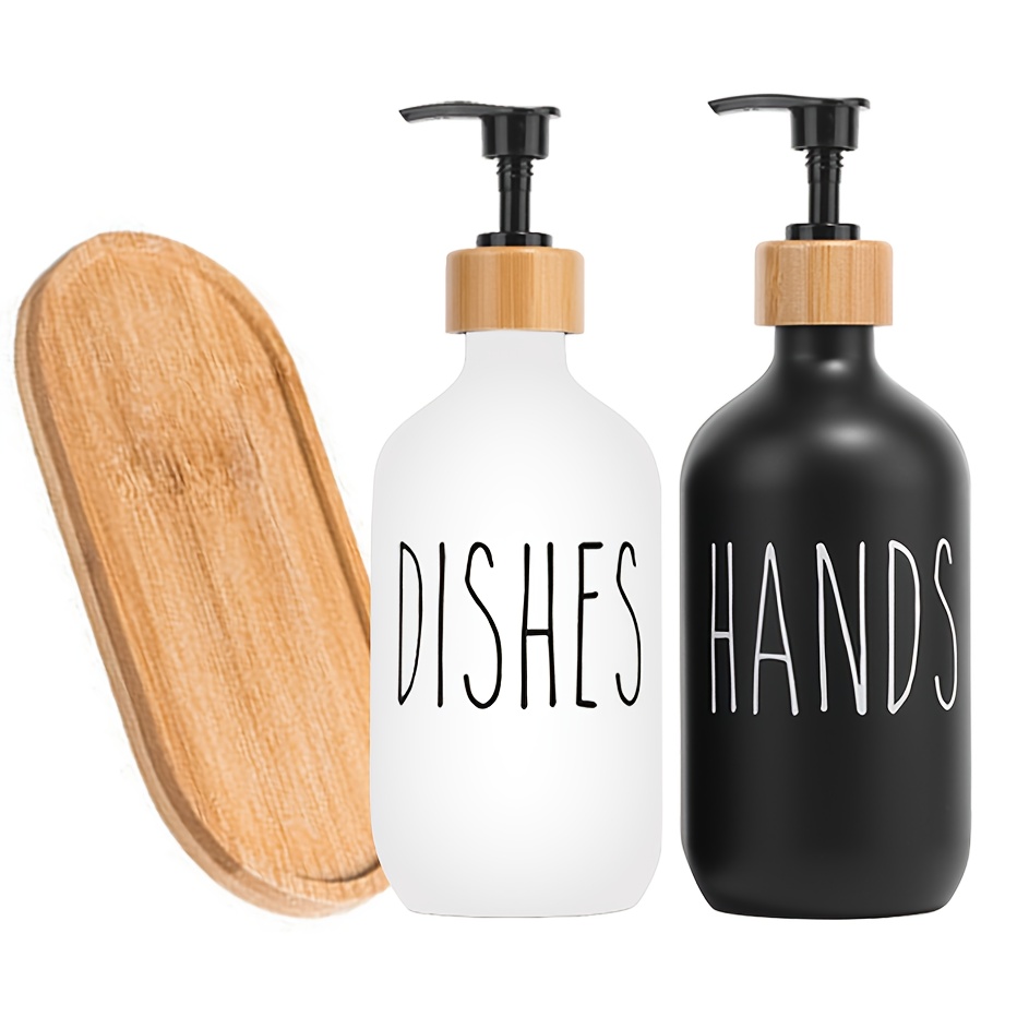 White Set - Dish Soap Dispenser for Kitchen Bamboo Pump and Soap Tray - Kitchen  Soap Dispenser Set, Dish Soap, Hand Soap Dispenser Bathroom, Soap and Lotion  Dispenser Set Label (500ml/17oz)