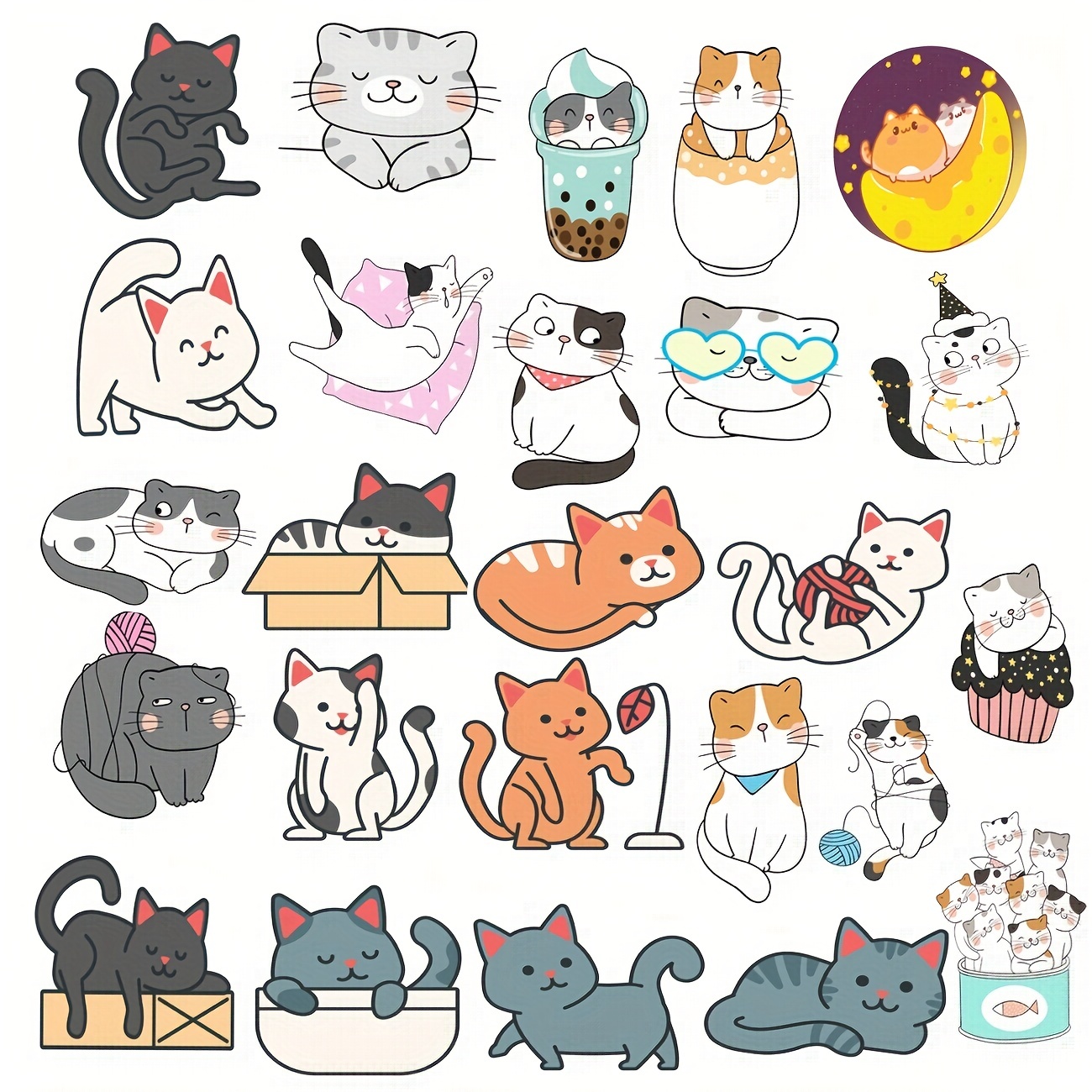 50PCS Cute Cat Stickers Vinyl Waterproof Funny Cats Decals for Water Bottle  Laptop Skateboard Scrapbook Luggage