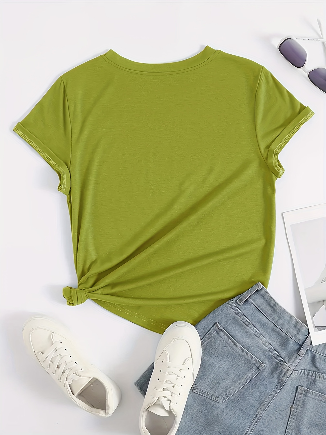 Solid Basic T-shirt, Casual Crew Neck Short Sleeve Versatile T-shirt, Women's Clothing