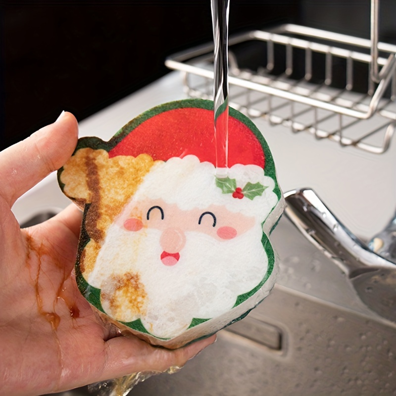 Christmas Santa Claus Hohoho Kitchen Sponges Winter Snowflakes Xmas Ball  Fir Tree Cleaning Dish Sponges Non-Scratch Natural Scrubber Sponge for