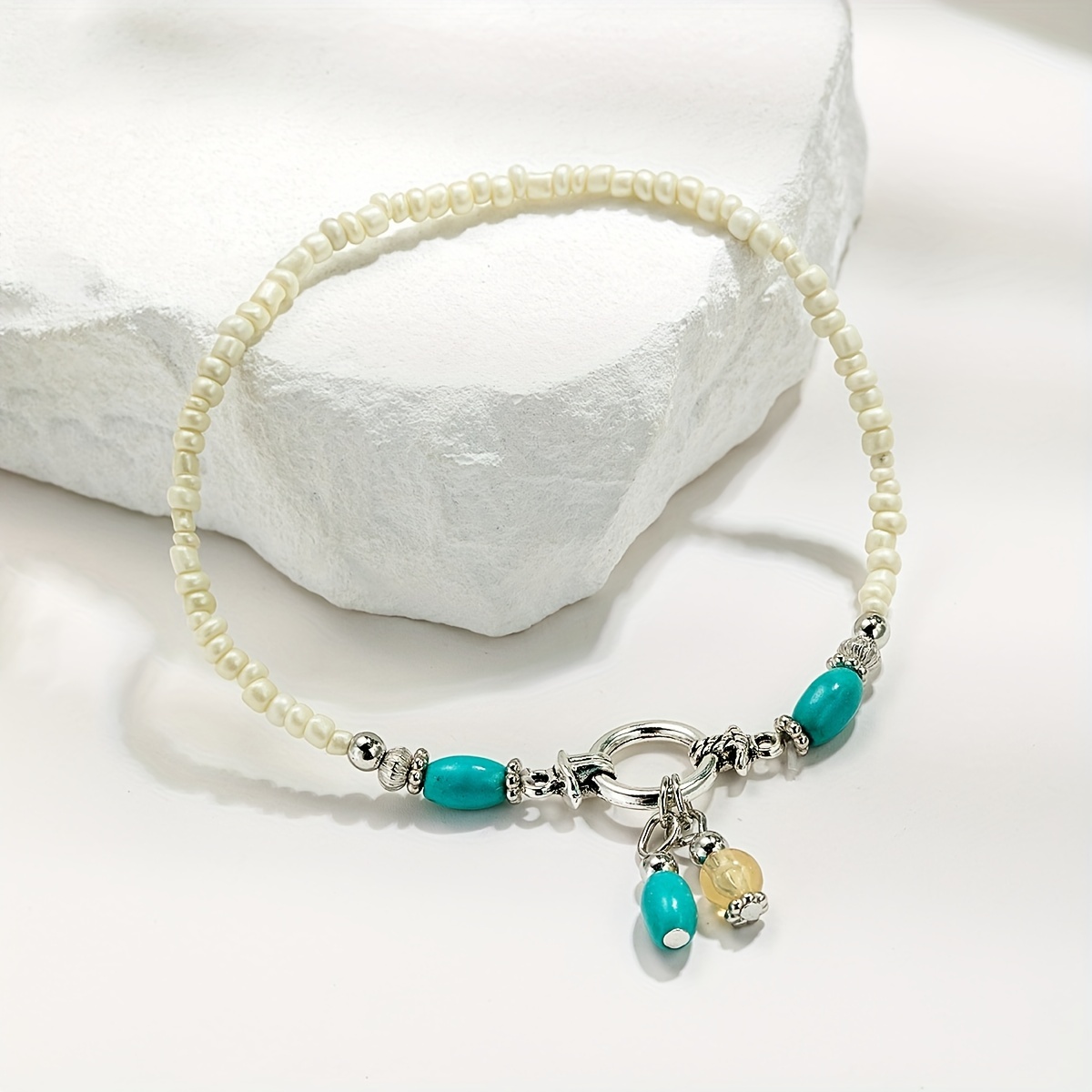 Turquoise Beaded Tassel Anklet for Women
