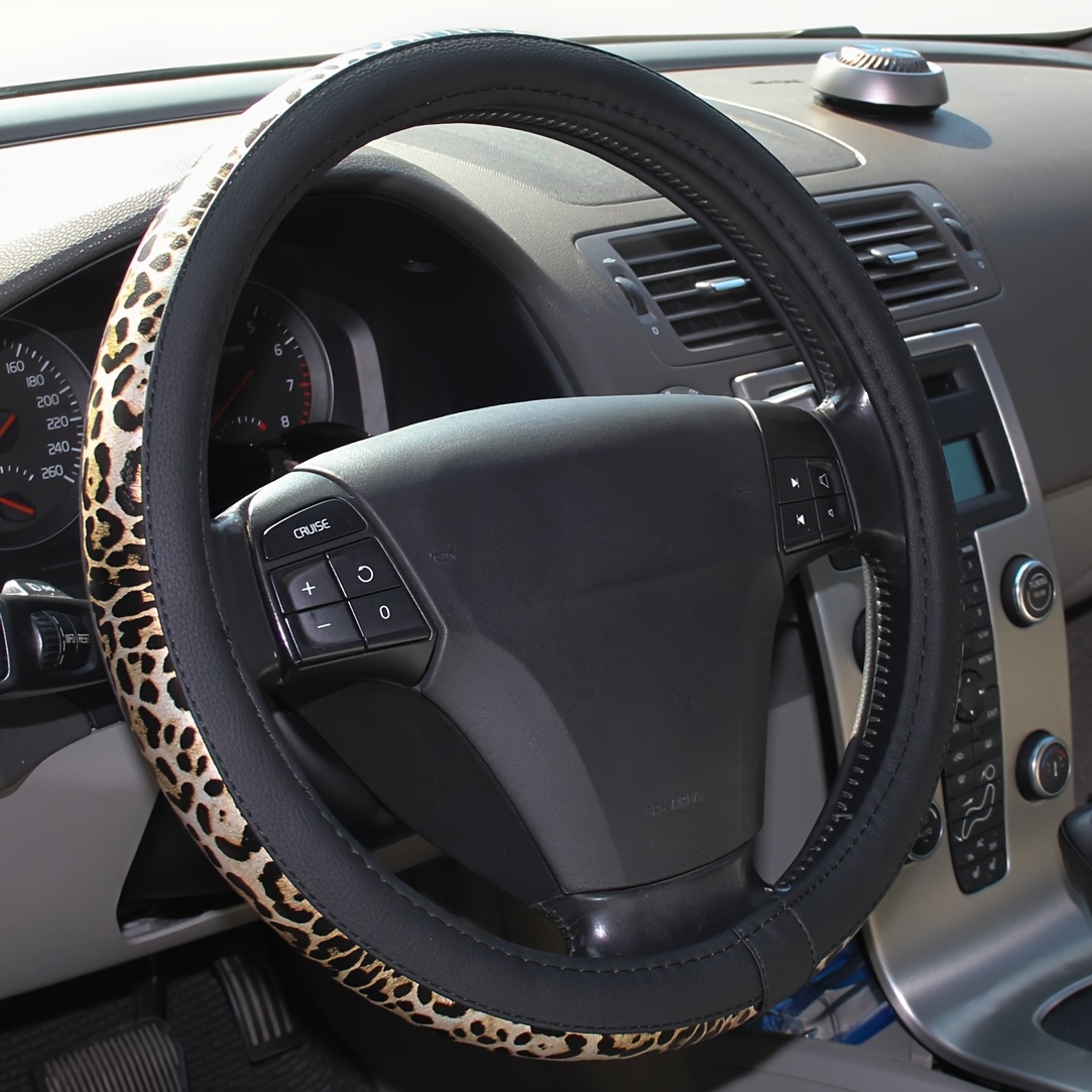 15 Inch Universal Car Steering Wheel Cover - Black Leopard PVC Splicing Protector