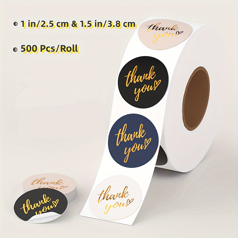 1.5 Black and White Floral Thank You Stickers Roll - Packing Stickers - Thank You Labels for Favors - Small Business Thank You Stickers | 500 Pcs