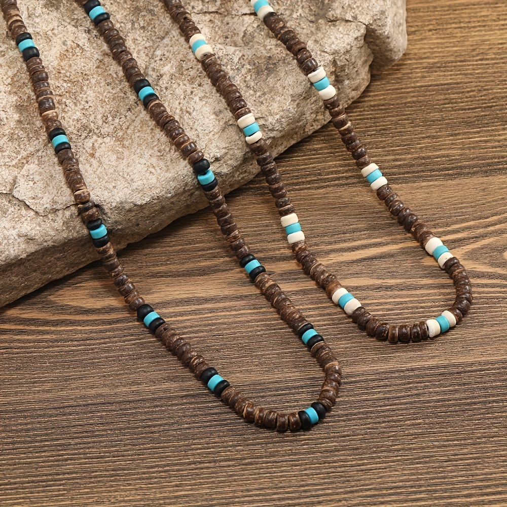 Coconut Shell Turquoise Necklace, Boho Style for Men & Women