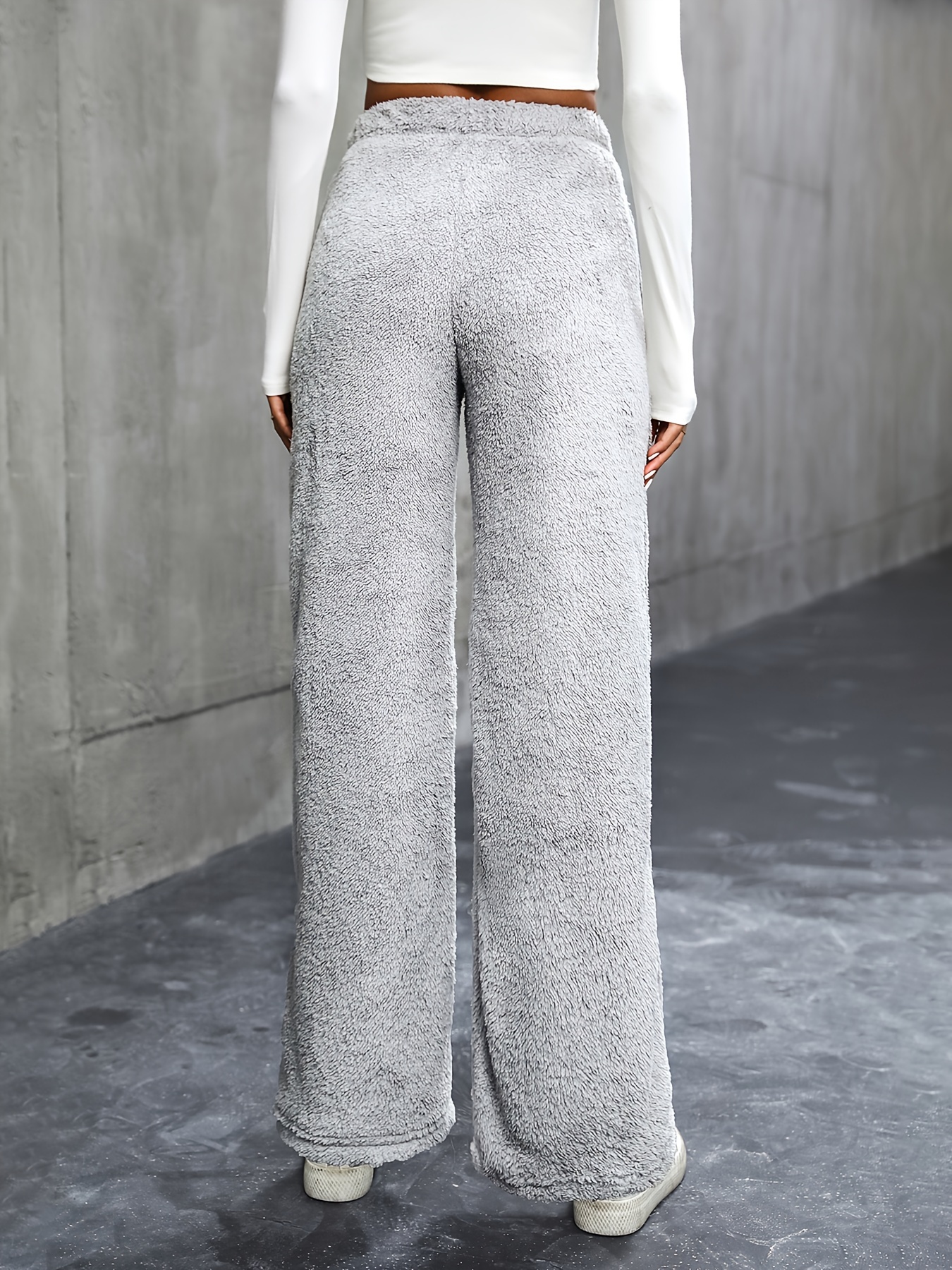 Solid Faux Fur Pants Versatile Elastic Waist Straight Leg - Temu Germany