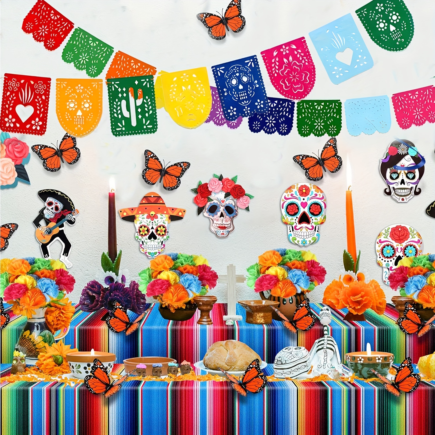 Mexcian Day Of The Dead Party Banner Felt Cinco De - Temu